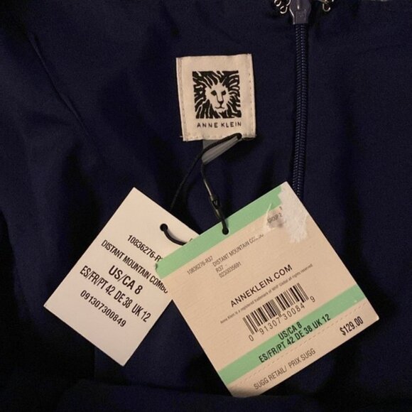 NWT Anne Klein navy floral belted check square fit and flare dress 8 UU10 - Picture 12 of 14